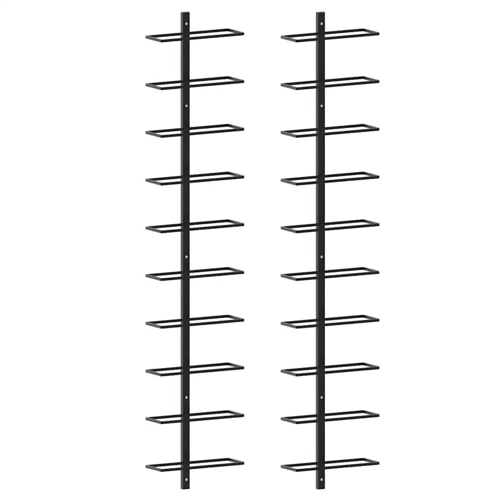 vidaXL Wall-mounted Wine Racks for 20 Bottles 2 pcs Black Metal