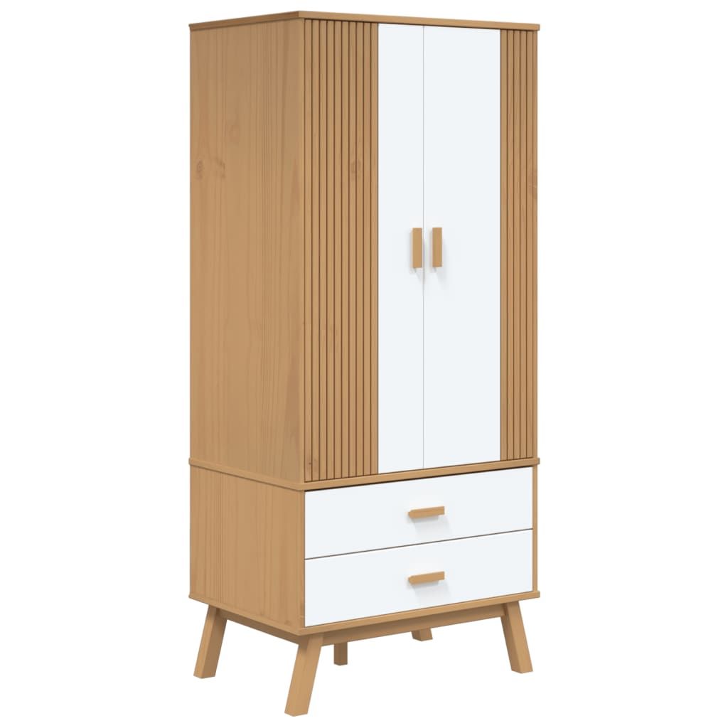 vidaXL Wardrobe OLDEN White and Brown 30.1"x20.9"x67.7" Solid Wood Pine