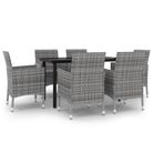 vidaXL 7 Piece Garden Dining Set with Cushions Poly Rattan and Glass