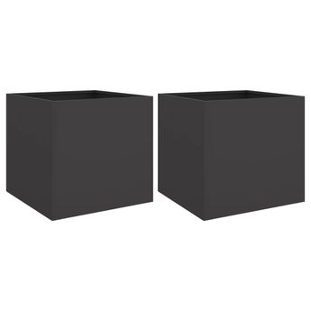vidaXL Planters 2 pcs Black 16.5"x15.7"x15.4" Steel
