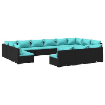 vidaXL 13 Piece Patio Lounge Set with Cushions Black Poly Rattan