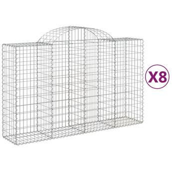 vidaXL Arched Gabion Baskets 8 pcs 200x50x120/140 cm Galvanised Iron