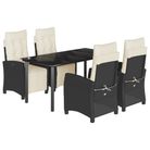 vidaXL 5 Piece Garden Dining Set with Cushions Black Poly Rattan