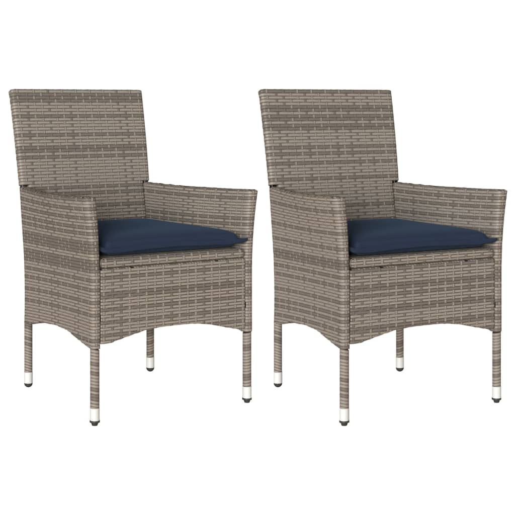 vidaXL Patio Chairs with Cushions 2 pcs Grey Poly Rattan