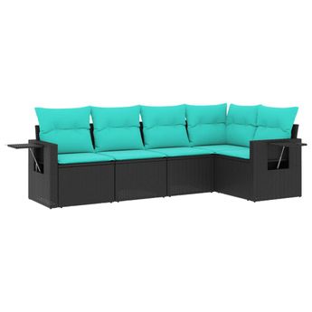 vidaXL 5 Piece Garden Sofa Set with Cushions Black Poly Rattan