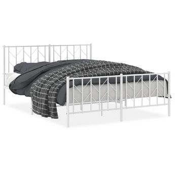 vidaXL Metal Bed Frame without Mattress with FootboardÂ White 59.1"x78.7"