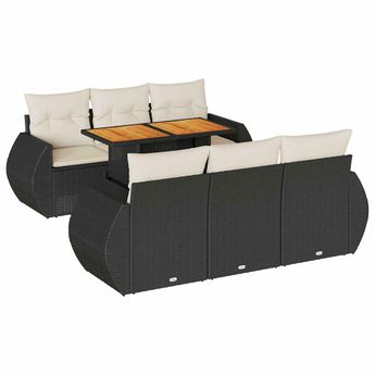 vidaXL 7 Piece Garden Sofa Set with Cushions Black Poly Rattan