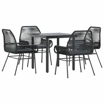vidaXL 5 Piece Garden Dining Set with Cushions Black Poly Rattan Glass