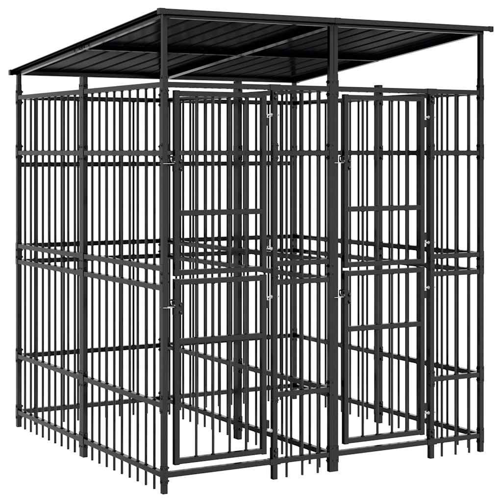 vidaXL Outdoor Dog Kennel with Roof Steel 39.7 ftÂ²