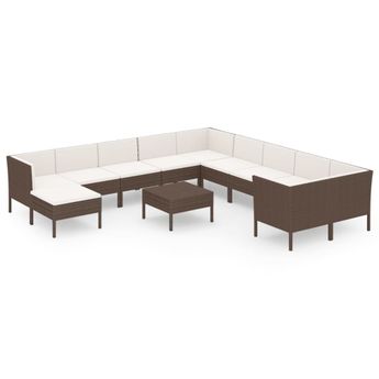 vidaXL 12 Piece Patio Lounge Set with Cushions Poly Rattan Brown
