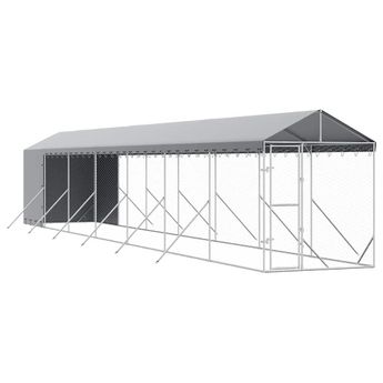 vidaXL Outdoor Dog Kennel with Roof Silver 2x14x2.5 m Galvanised Steel