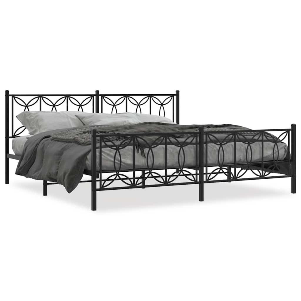 vidaXL Metal Bed Frame without Mattress with Footboard Black 76"x79.9"