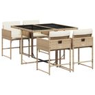 vidaXL 5 Piece Patio Dining Set with Cushions Beige Poly Rattan