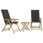 vidaXL 3 Piece Folding Bistro set with Dark Gray Cushions Bamboo