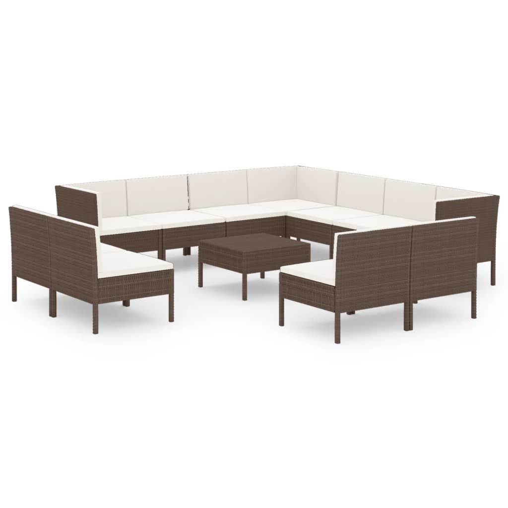 vidaXL 12 Piece Patio Lounge Set with Cushions Poly Rattan Brown
