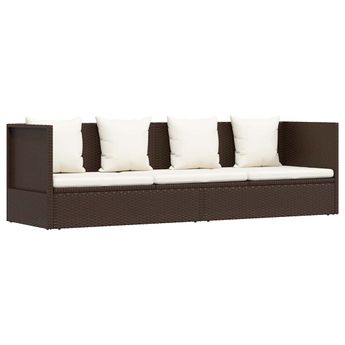 vidaXL Garden Bed with Cushion & Pillows Poly Rattan Brown