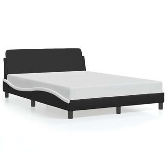 vidaXL Bed Frame "Dover" Black and White 53.9"x74.8" Faux Leather