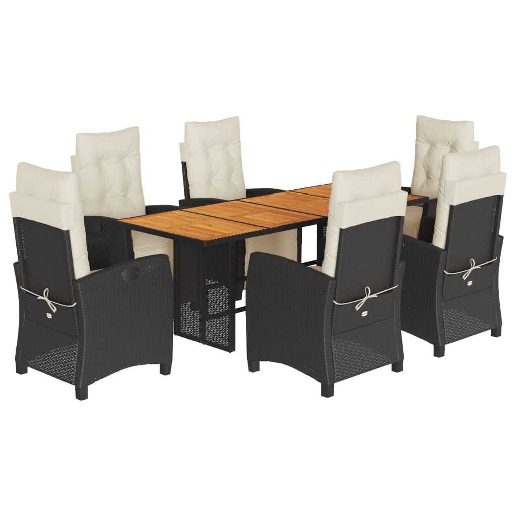 vidaXL 7 Piece Garden Dining Set with Cushions Black Poly Rattan