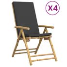 vidaXL 4 Piece Folding Reclining Chairs with Dark Grey Cushions Bamboo