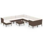 vidaXL 12 Piece Patio Lounge Set with Cushions Poly Rattan Brown