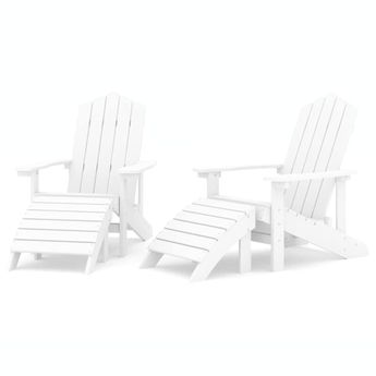 vidaXL Garden Adirondack Chairs 2 pcs with Footstools HDPE White