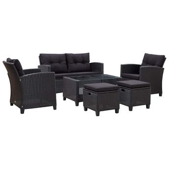 vidaXL 6 Piece Patio Sofa Set with Cushions Poly Rattan Black