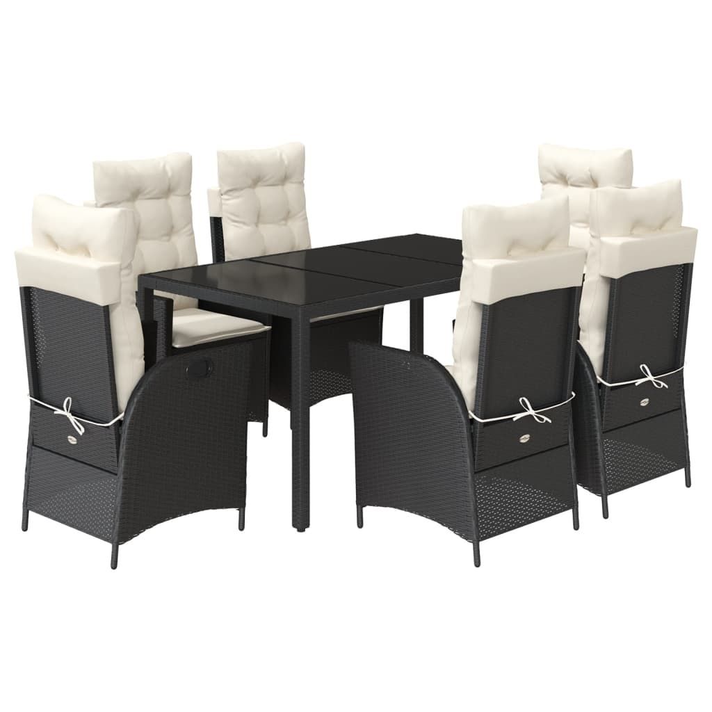 vidaXL 7 Piece Garden Dining Set with Cushions Black Poly Rattan