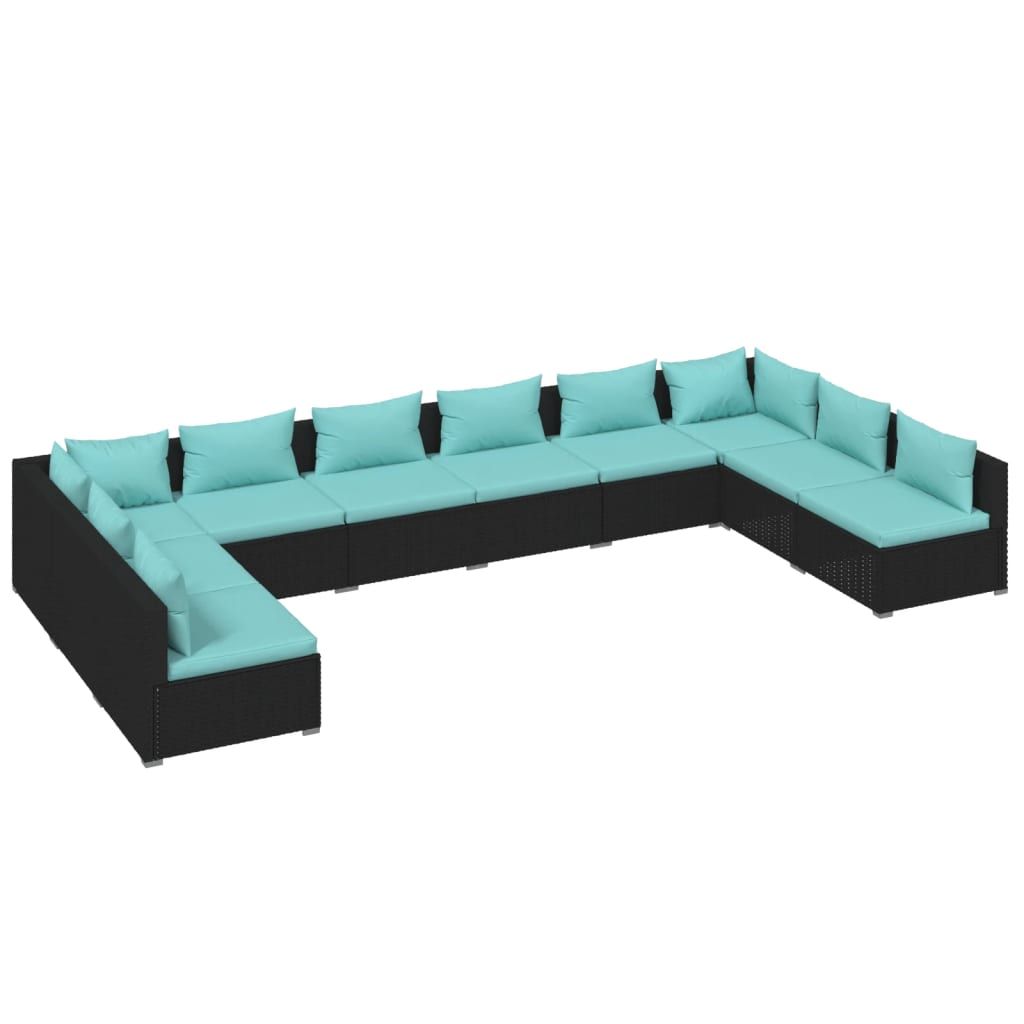 vidaXL 10 Piece Patio Lounge Set with Cushions Poly Rattan Black