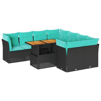 vidaXL 9 Piece Garden Sofa Set with Cushions Black Poly Rattan
