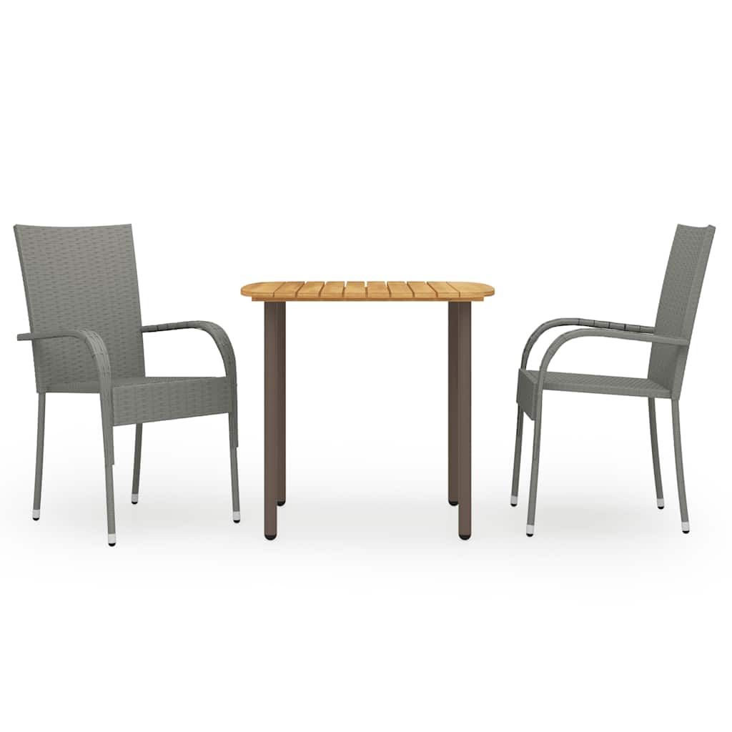 vidaXL 3 Piece Garden Dining Set Poly Rattan Grey