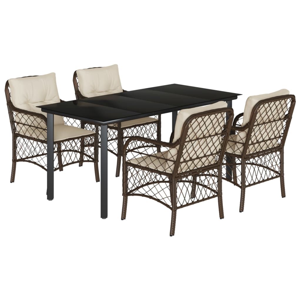 vidaXL 5 Piece Garden Dining Set with Cushions Brown Poly Rattan
