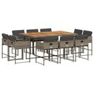 vidaXL 11 Piece Garden Dining Set with Cushions Grey Poly Rattan