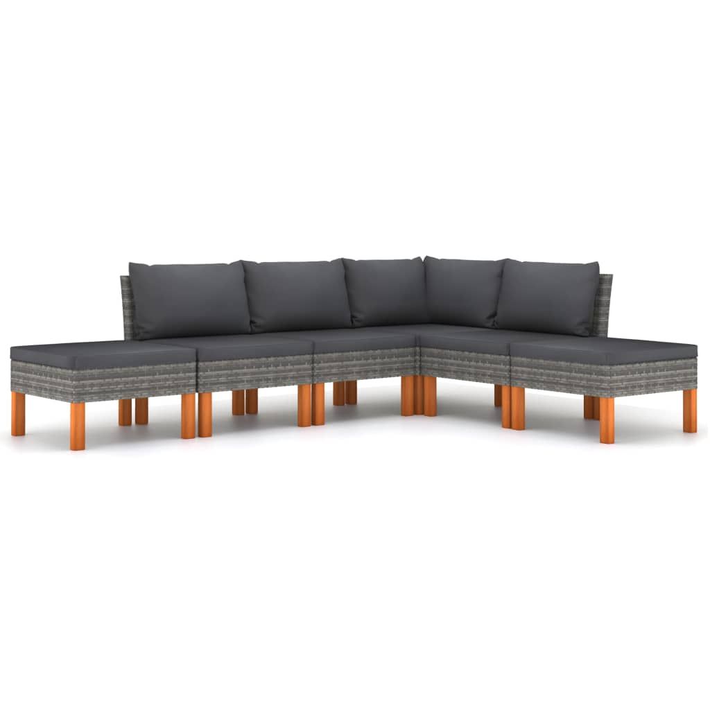 vidaXL 6 Piece Patio Lounge Set with Cushions Poly Rattan Gray