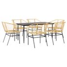 vidaXL 7 Piece Garden Dining Set Brown Poly Rattan Glass