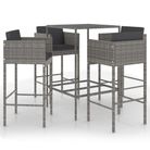 vidaXL 5 Piece Patio Bar Set with Cushions Poly Rattan Gray
