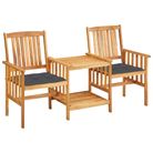 vidaXL Patio Chairs with Tea Table and Cushions Solid Acacia Wood