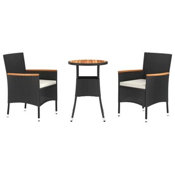 vidaXL 3 Piece Garden Bistro Set with Cushions Black Poly Rattan