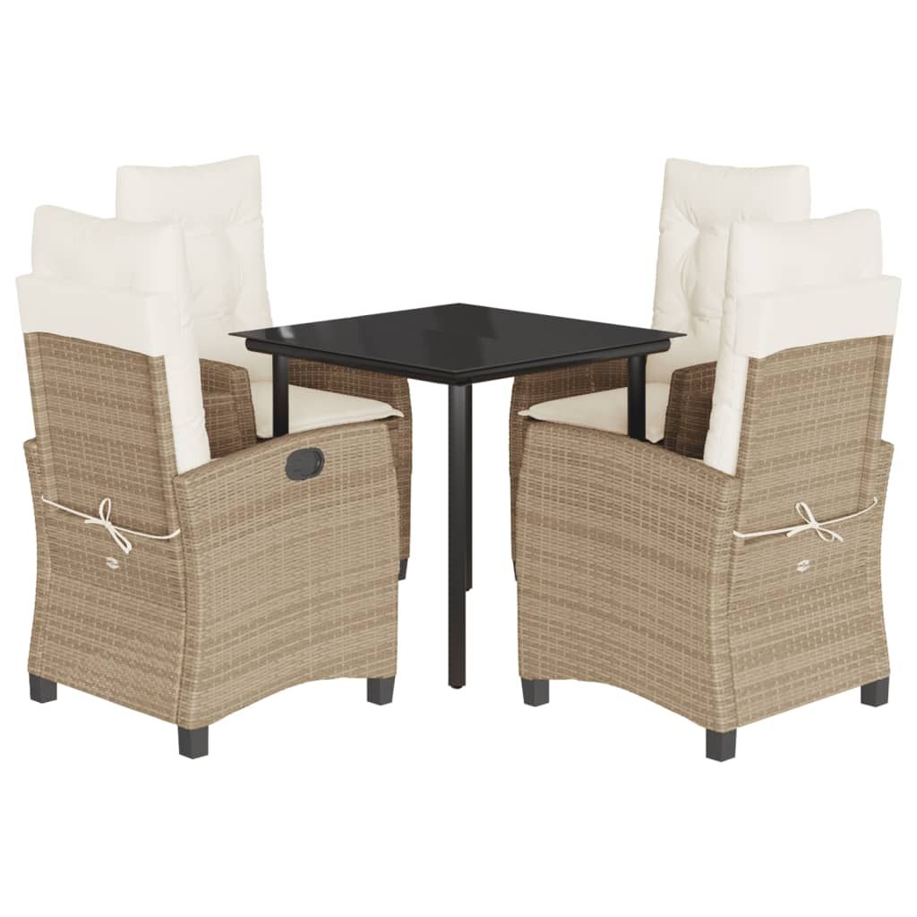 vidaXL 5 Piece Garden Dining Set with Cushions Beige Poly Rattan