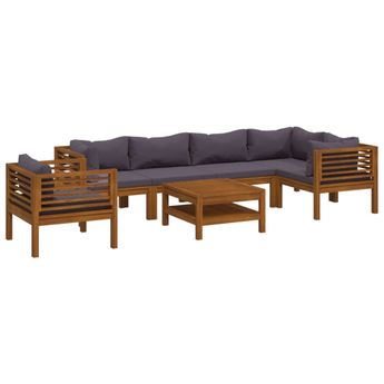 vidaXL 7 Piece Patio Lounge Set with Cushion Solid Acacia Wood