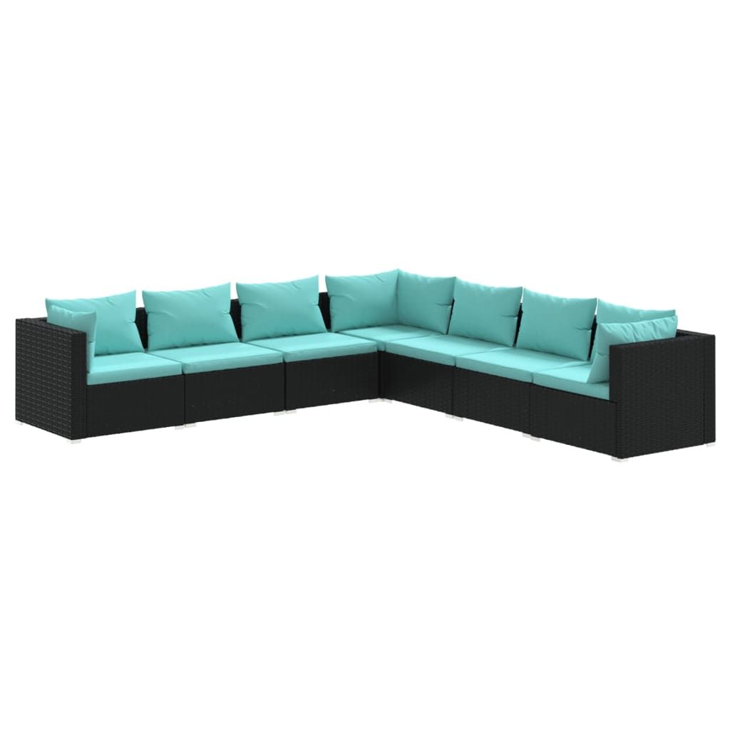 vidaXL 7 Piece Garden Lounge Set with Cushions Poly Rattan Black