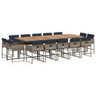 vidaXL 15 Piece Patio Dining Set with Cushions Gray Poly Rattan