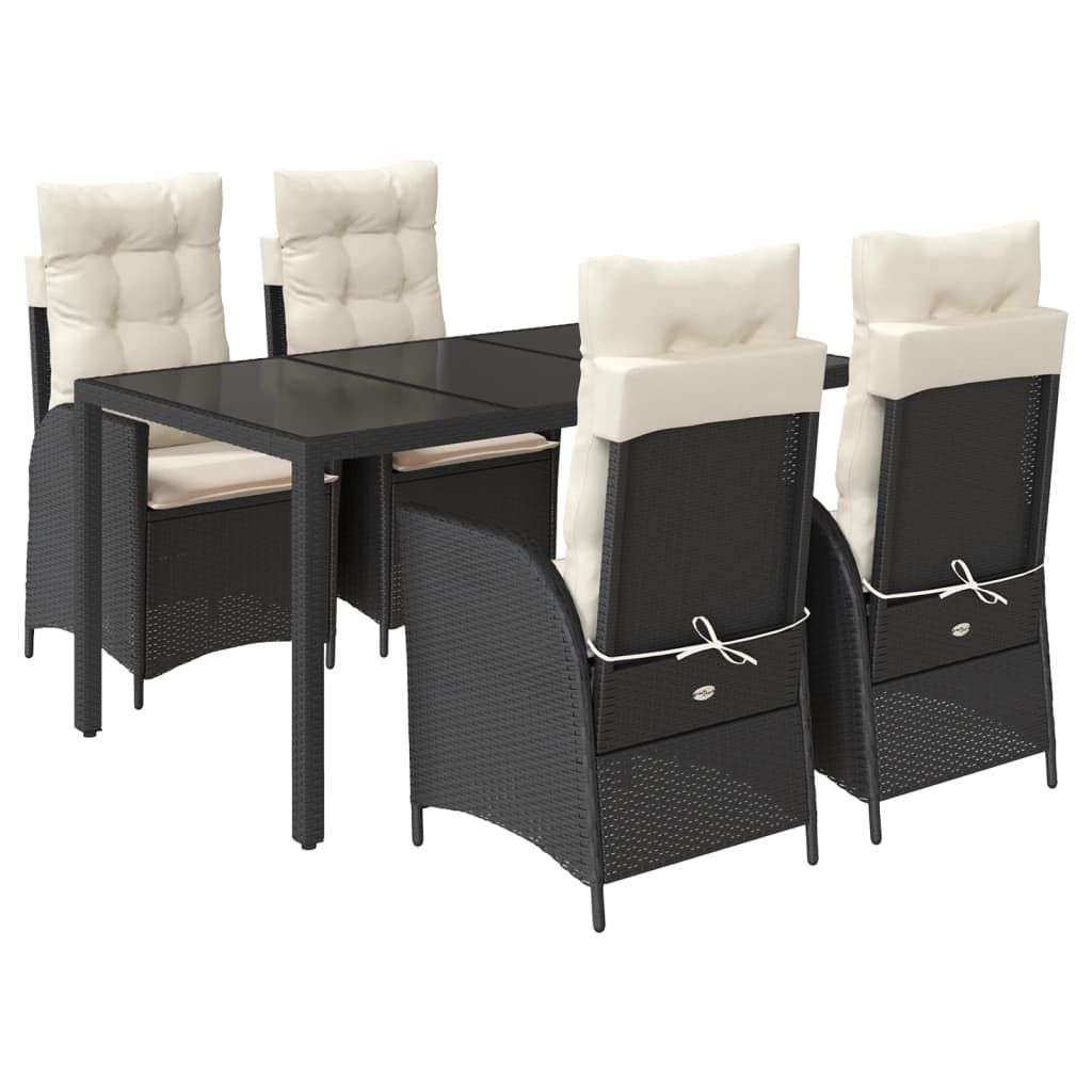 vidaXL 5 Piece Garden Dining Set with Cushions Black Poly Rattan