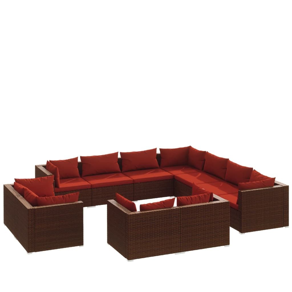 vidaXL 11 Piece Patio Lounge Set with Cushions Brown Poly Rattan
