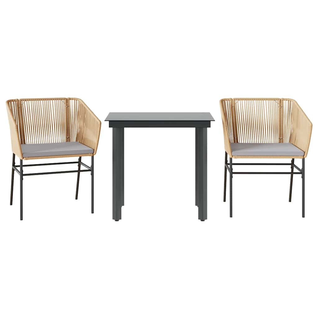 vidaXL 3 Piece Garden Dining Set with Cushions Brown Poly Rattan Glass