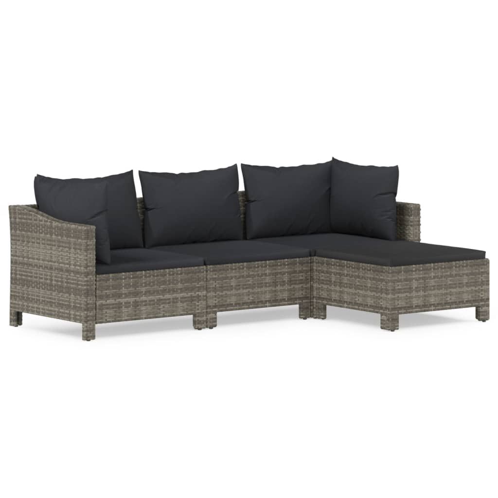 vidaXL 4 Piece Garden Lounge Set with Cushions Grey Poly Rattan