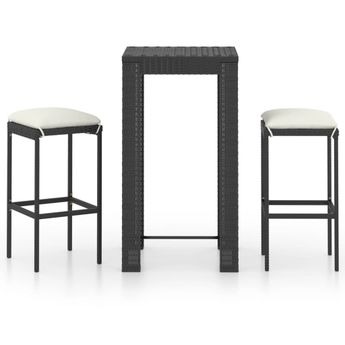 vidaXL 3 Piece Patio Bar Set with Cushions Poly Rattan Black