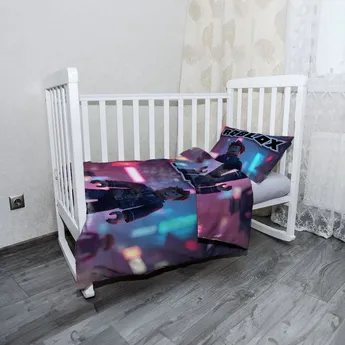 Sablio Mikroplyšové dětské povlečení do postýlky ROBLOX Neonové město - 100x135 / 40x60