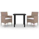 vidaXL 3 Piece Garden Dining Set with Cushions Poly Rattan and Glass