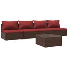 vidaXL Patio Furniture Set 5 Piece with Cushions Poly Rattan Brown