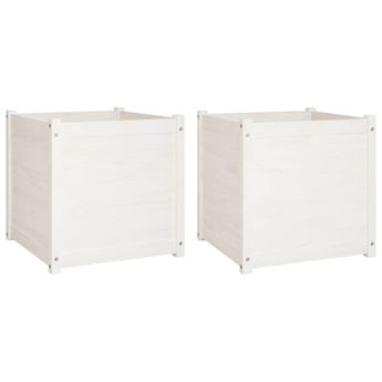 vidaXL Garden Planters 2 pcs White 23.6"x23.6"x23.6" Solid Wood Pine